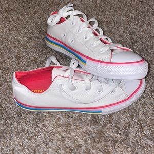 Girls converse white and pink with rainbow size 1